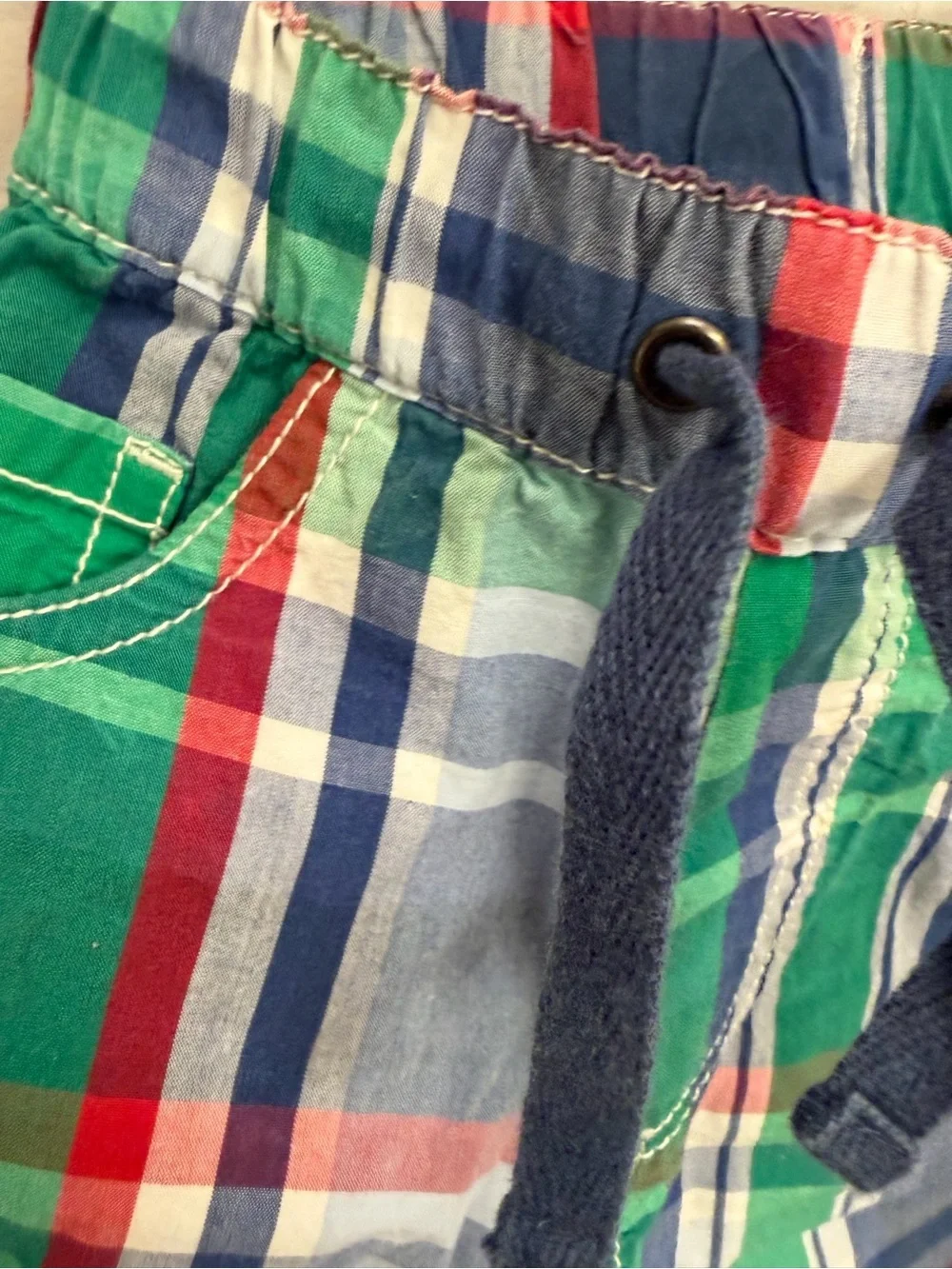 Baby Boden Multicolor Plaid Drawstring Shorts - Green, Blue, Red boys 3-6 months
